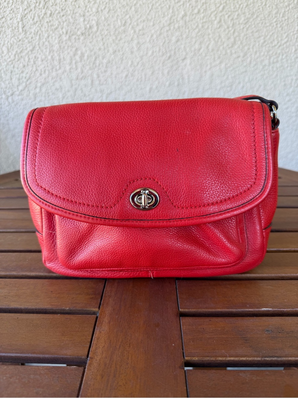 Coach Red Pebbled Leather Crossbody with Turnlock
